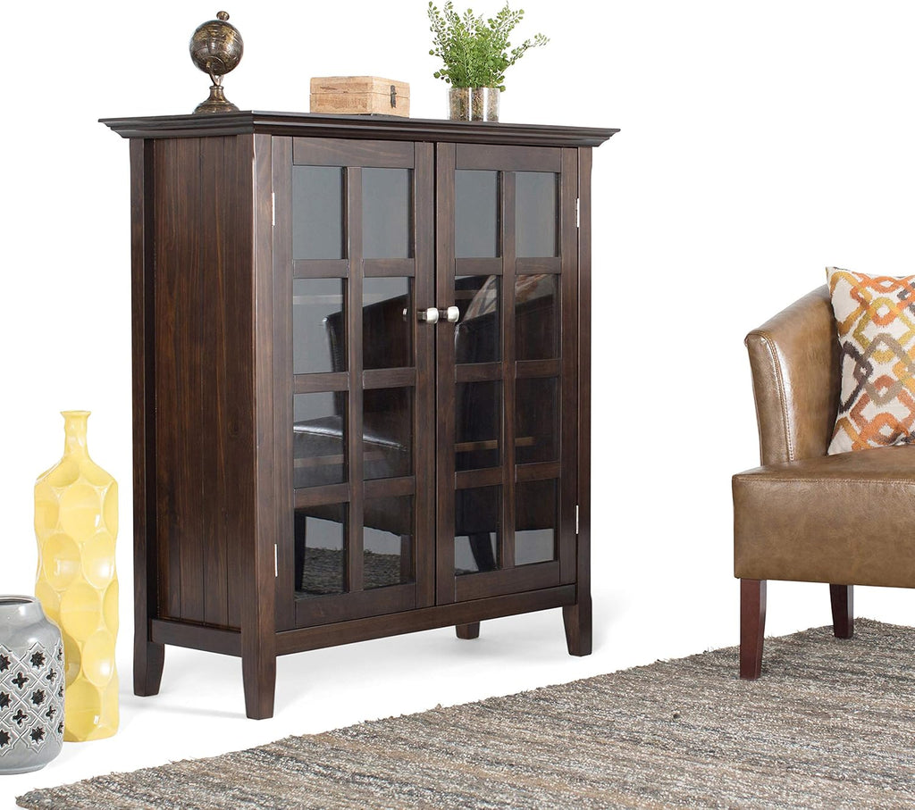 Solid Wood 39 inch Wide Storage Cabinet in Black with 2 Tempered Glass Doors and 4 Adjustable Shelves B260858