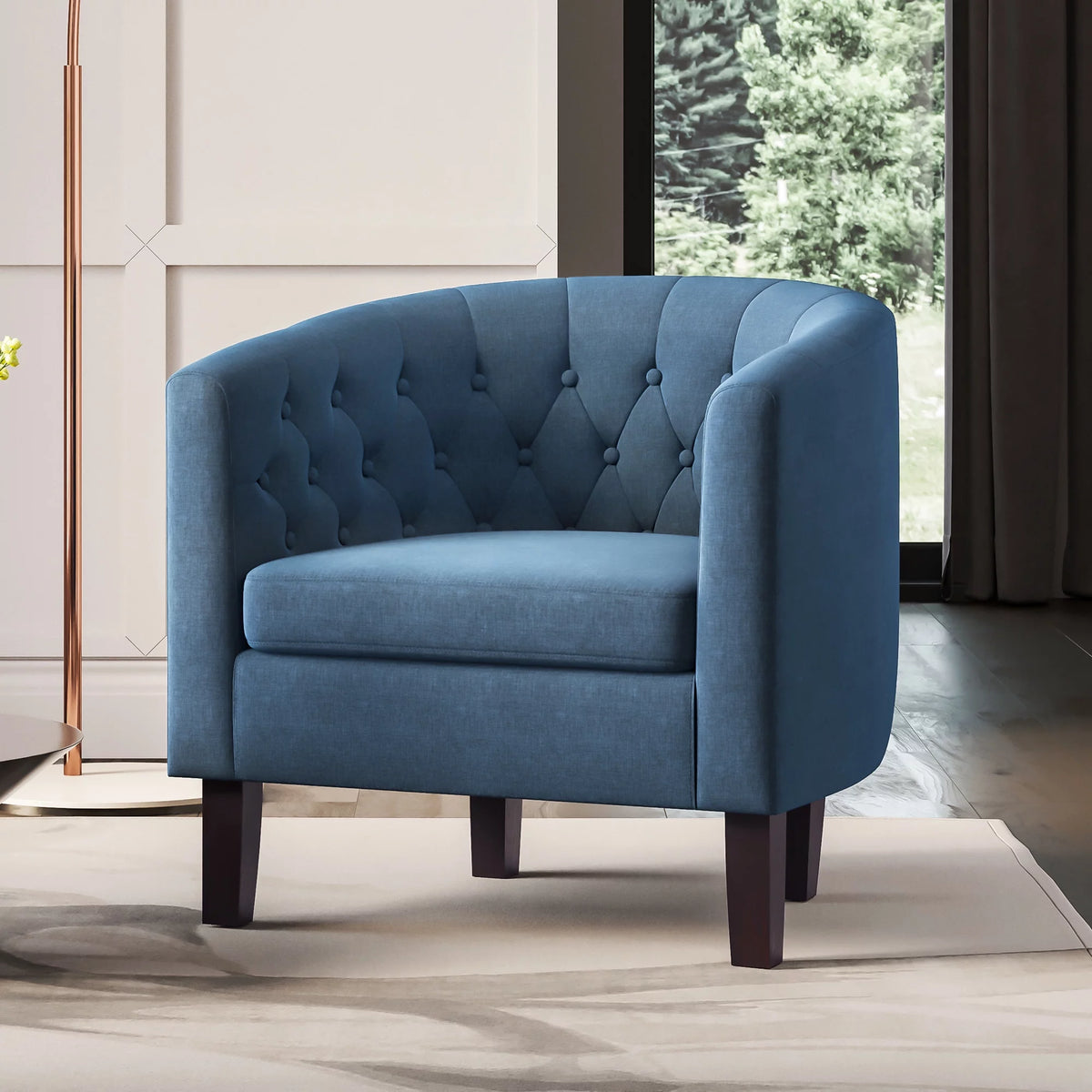 Green Tufted Barrel Accent Chair W9506