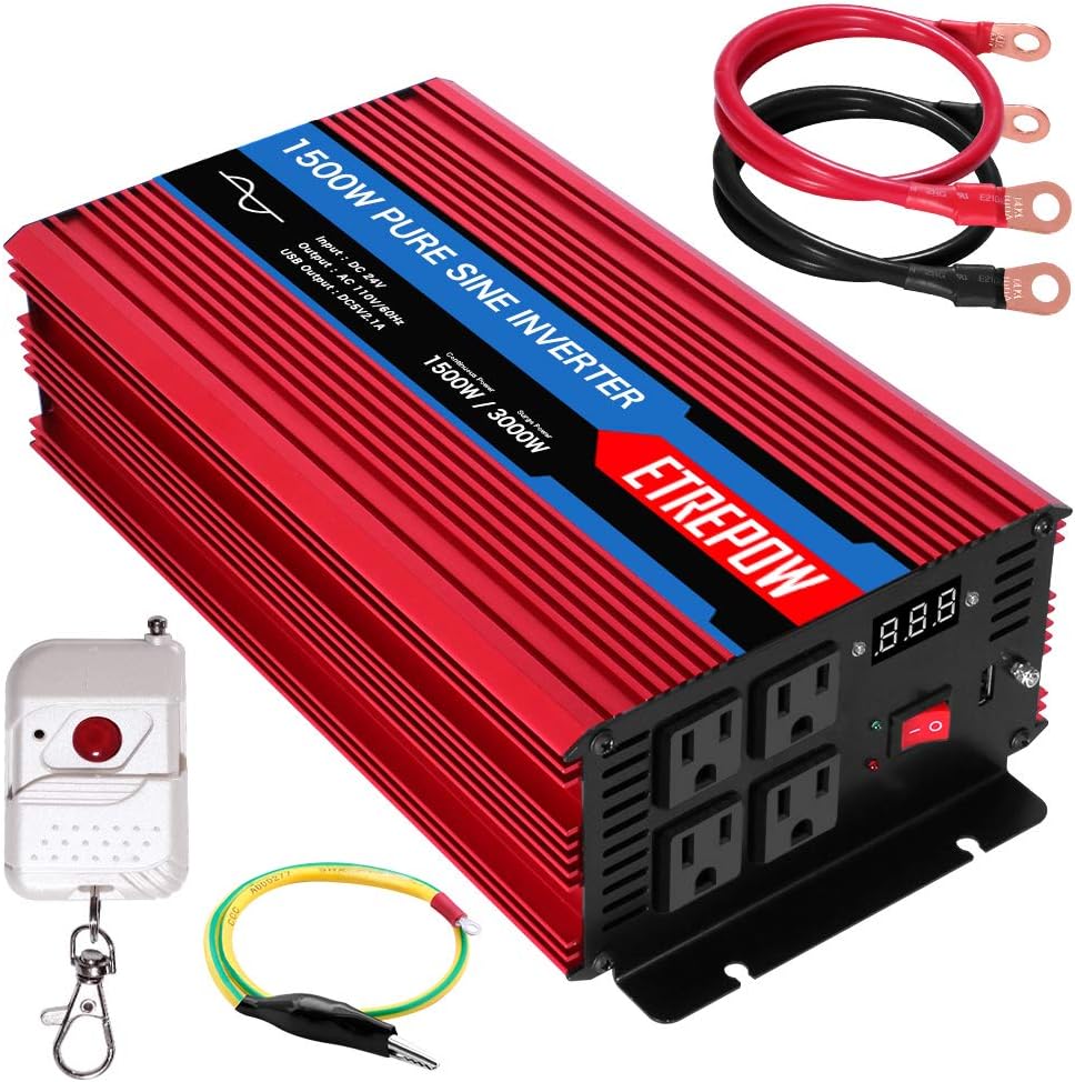 1000 Watt Pure Sine Wave Power Inverter 12V DC to 110V AC Wireless Remote Control X1571