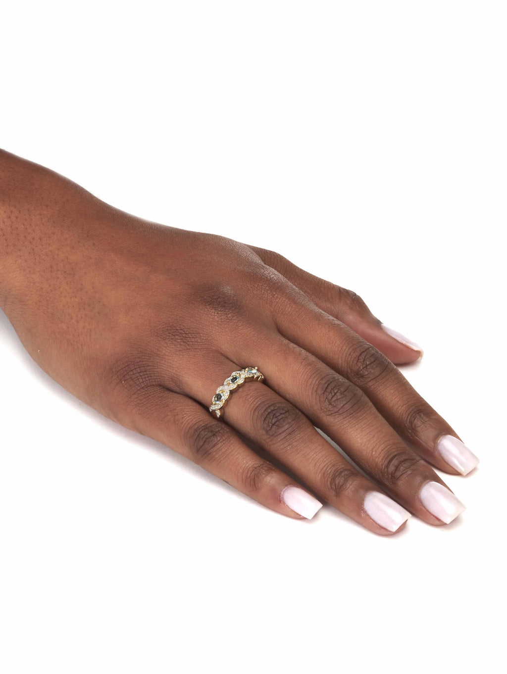18k Yellow Gold-Plated Sterling Silver Ring with Blue Topaz and Diamond Accent X8067