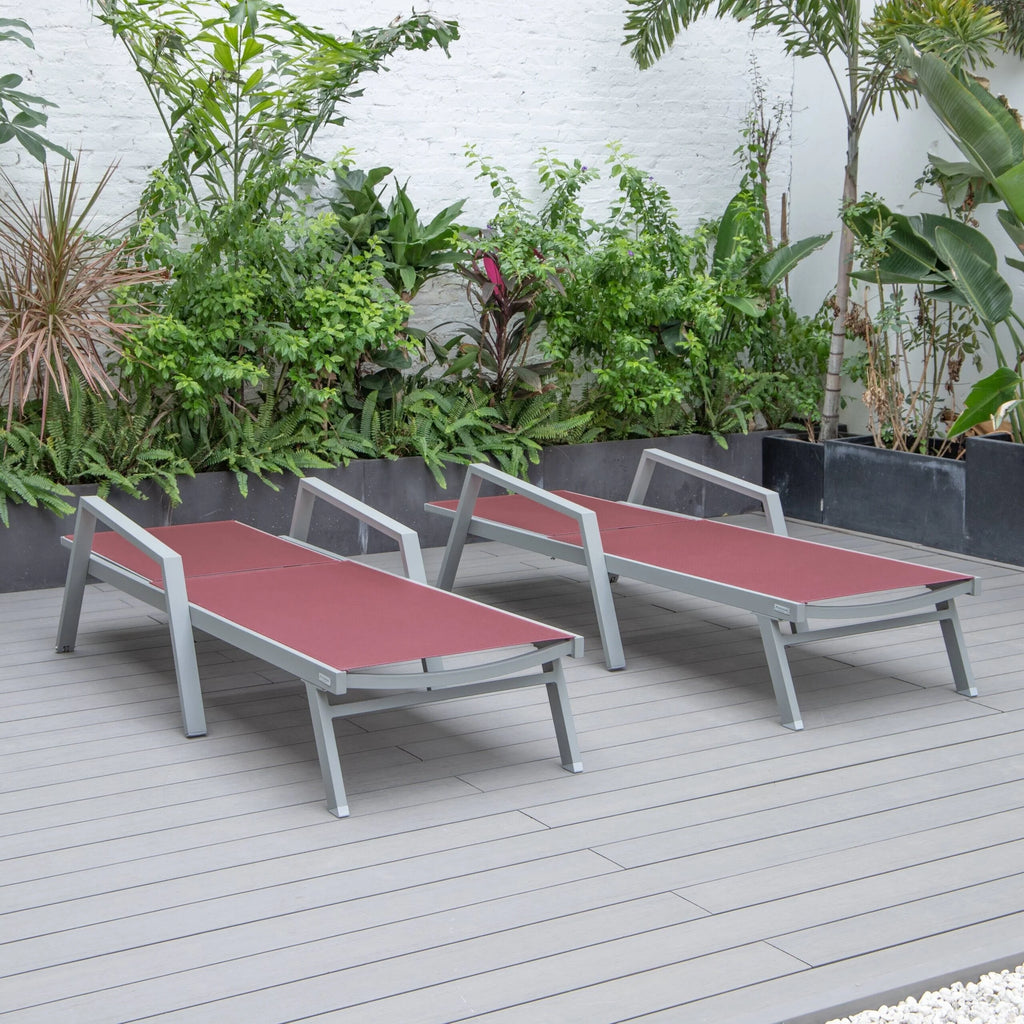 Patio Chaise Lounge Chair with Grey Arms Set of 2 Burgundy R1421