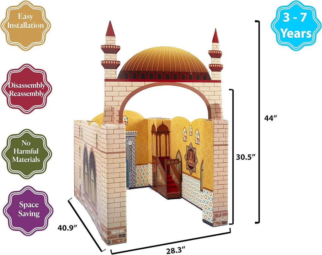 Portable Cardboard Playhouse Masjid for Muslim Kids Educational Interactive Toy with Prayer Mat B335