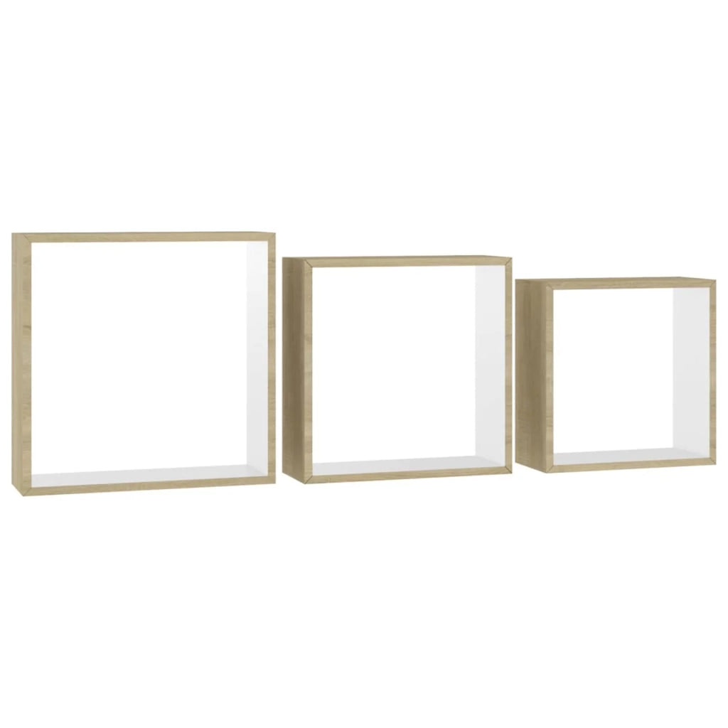 Set of 3 MDF Wall Mounted Floating Shelves White Sonoma Oak T864830