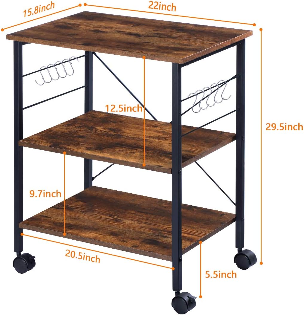 Rustic Brown 3-Tier Kitchen Cart with Wheels L824221