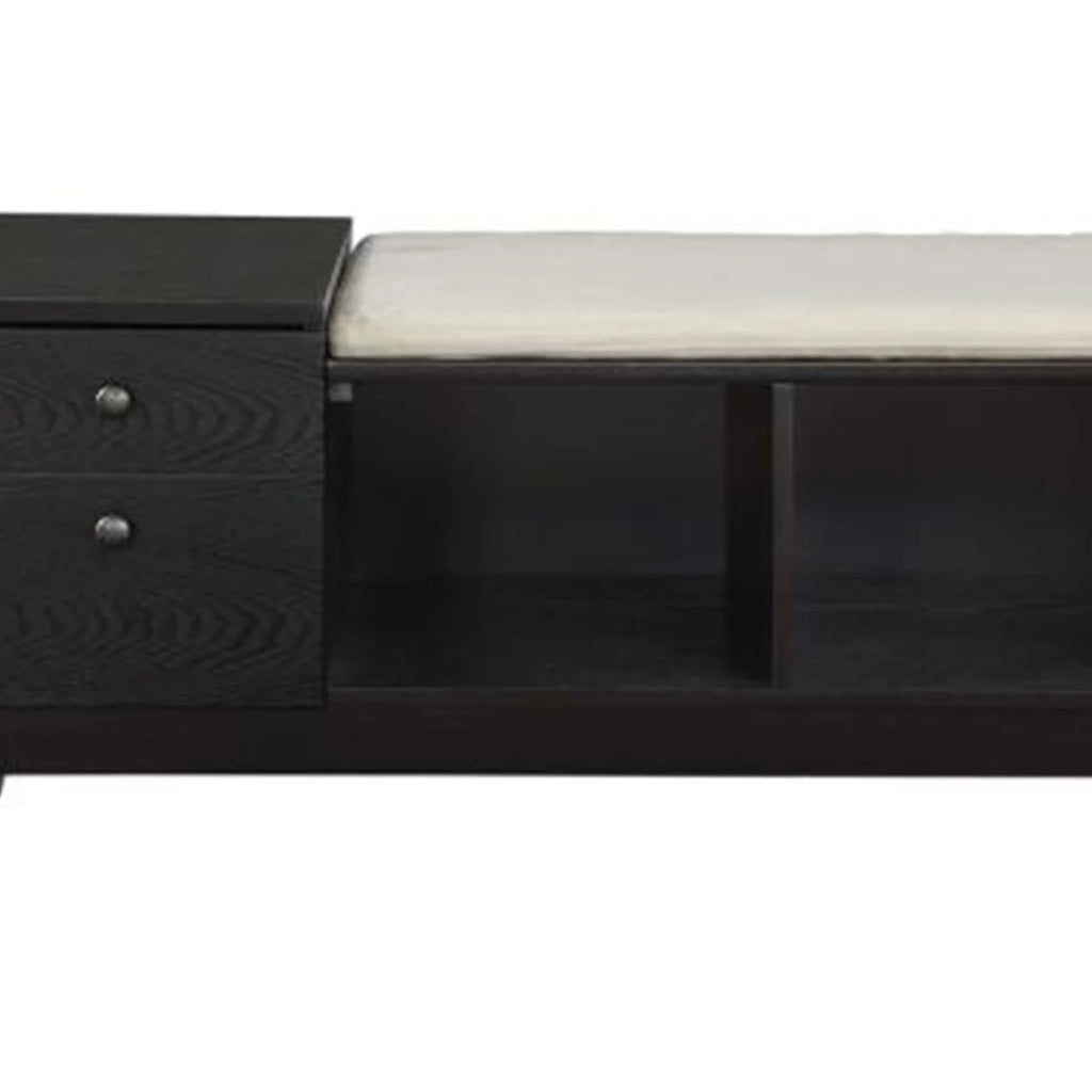 Black Wooden Storage Bench with Upholstered Seat Cushion X6779