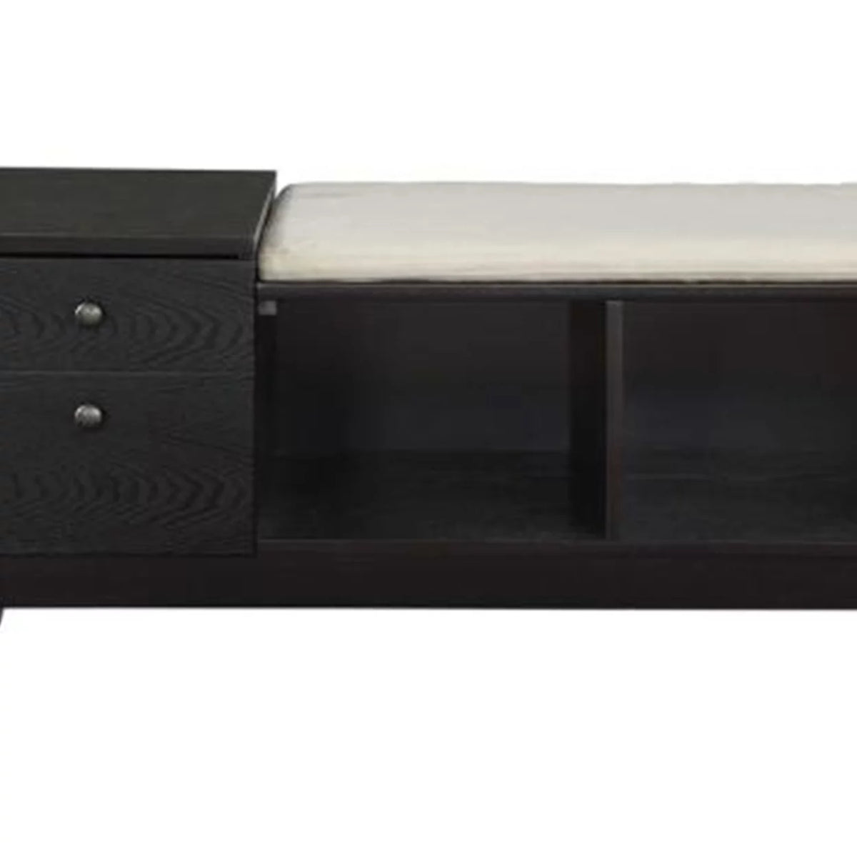 Black Wooden Storage Bench with Upholstered Seat Cushion X6779