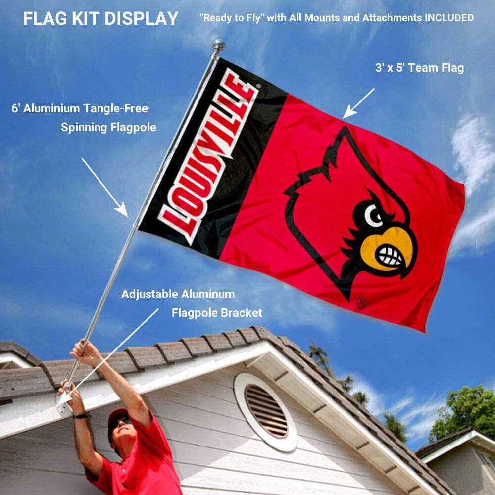 Louisville Cardinals Panel Flag with Pole and Bracket Complete Set K45417