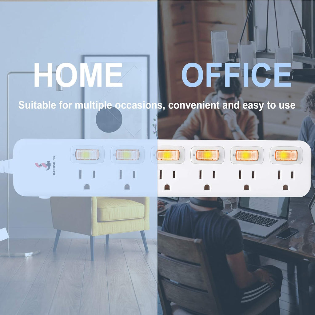 6 Outlets Surge Protector Power Strip with Individual Switch I2696