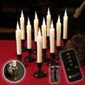 Set of 10 Flameless Ivory Window Candles with Gold Candle Stands Q4831