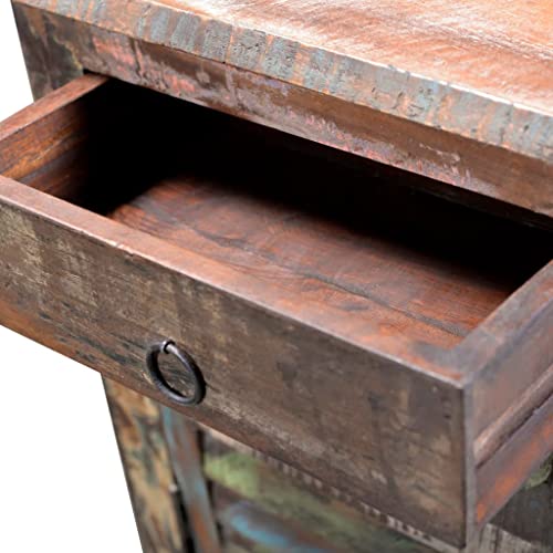 Brown Reclaimed Wood End Table with 1 Drawer 1 Door V843128