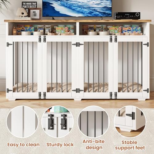 White Wooden Dog Crate with 2 Doors A50830
