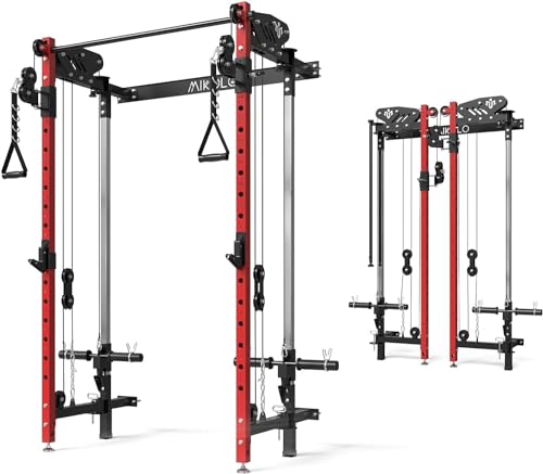 Folding Wall Mounted Squat Rack with Cable Crossover S73235