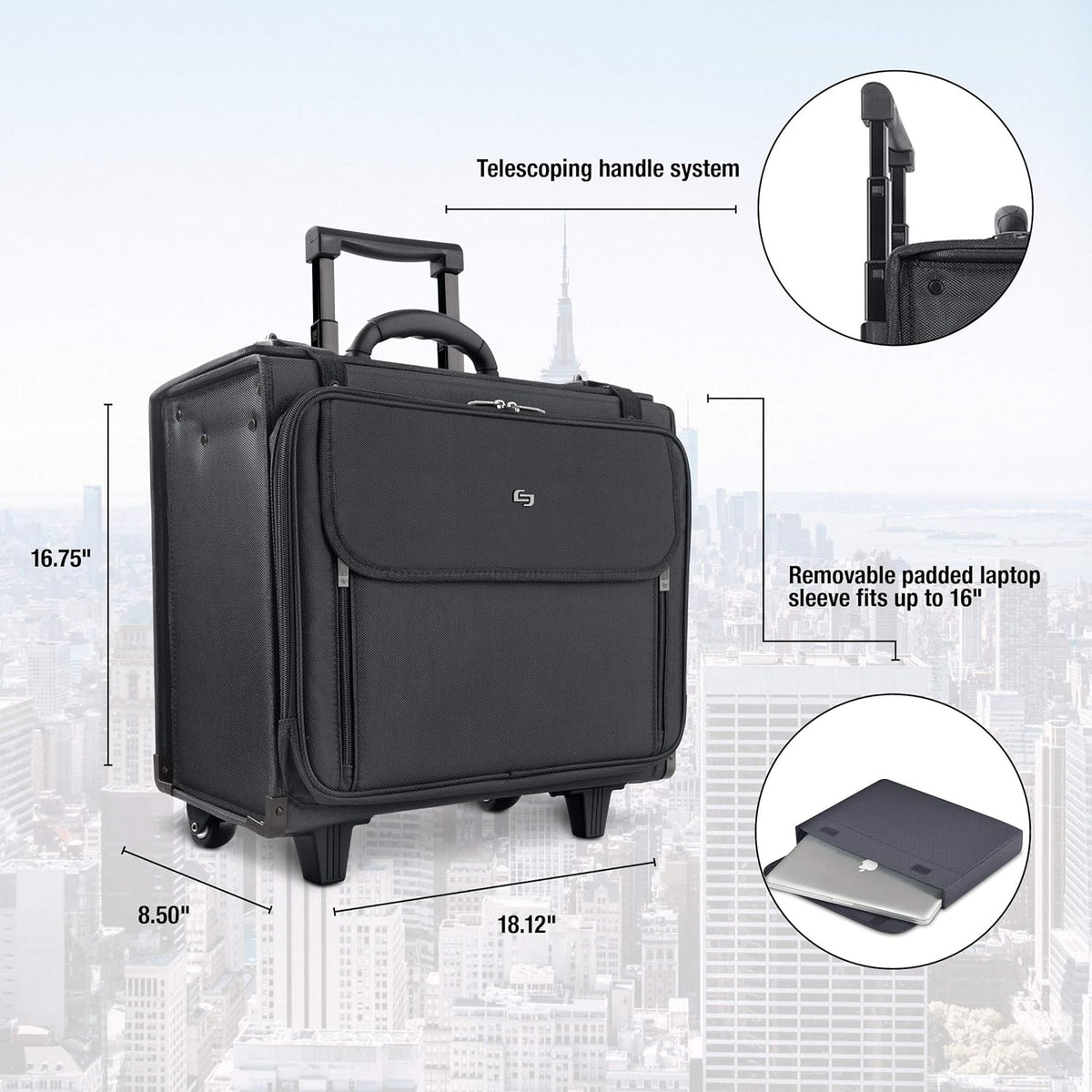 Black Rolling Hard Side Laptop Case N2434