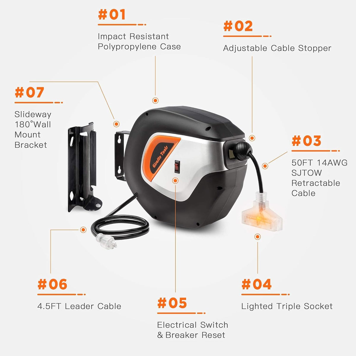 40FT Retractable Extension Cord Reel W873