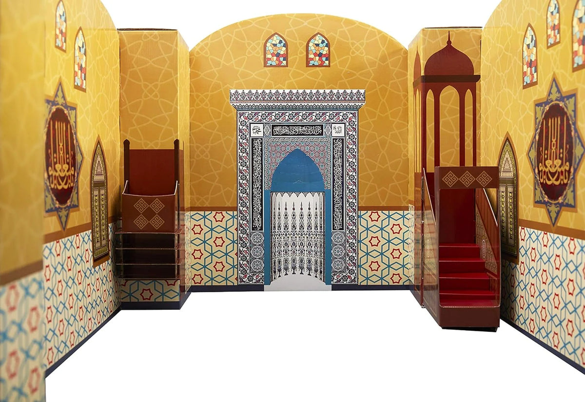 Portable Cardboard Playhouse Masjid for Muslim Kids Educational Interactive Toy with Prayer Mat B335