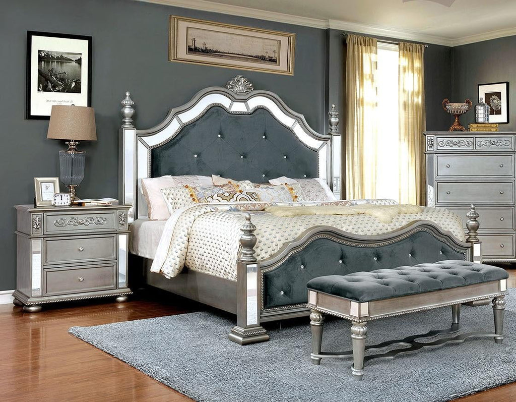 Silver Solid Wood Queen Bedroom Set 3pcs Z832