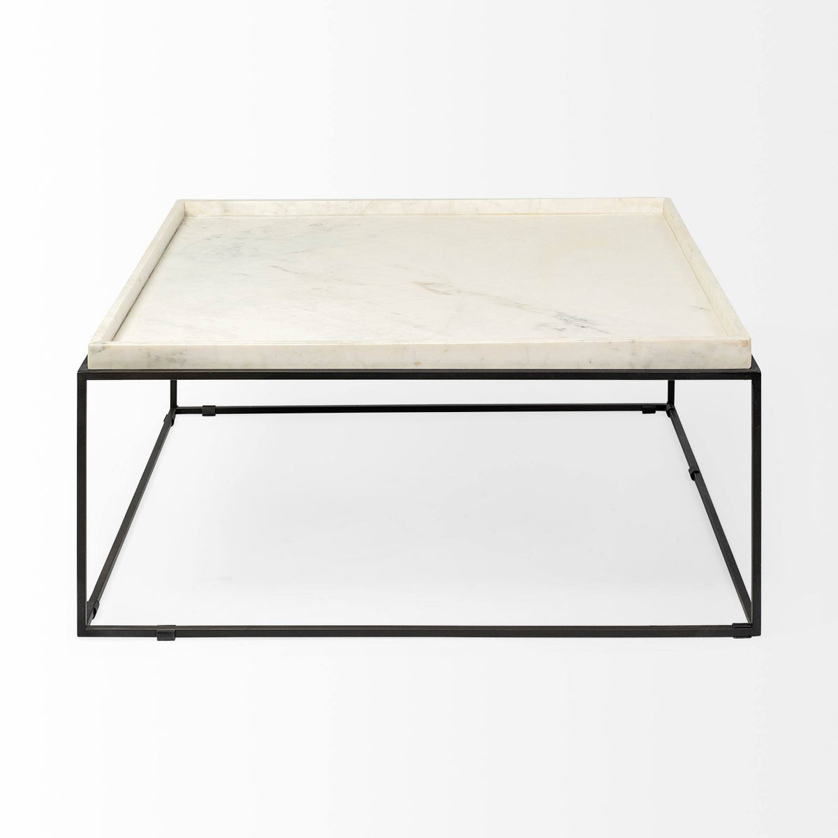 White Marble Top Black Metal Base Coffee Table F280