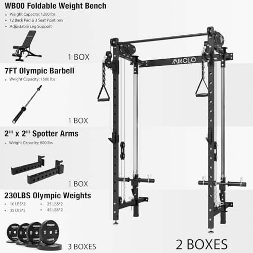 Folding Wall Mounted Squat Rack with Cable Crossover S73235
