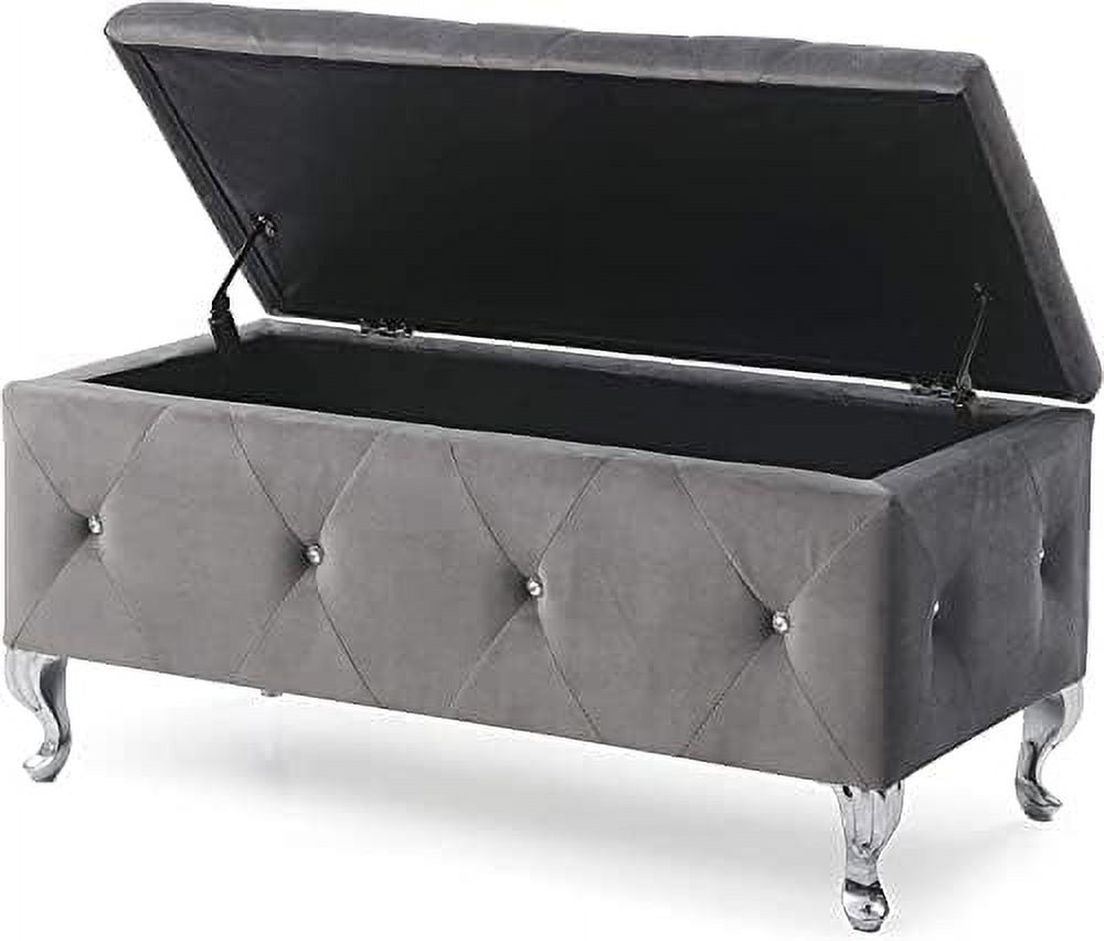 Grey Velvet Ottoman Bench with Flip Top Q544