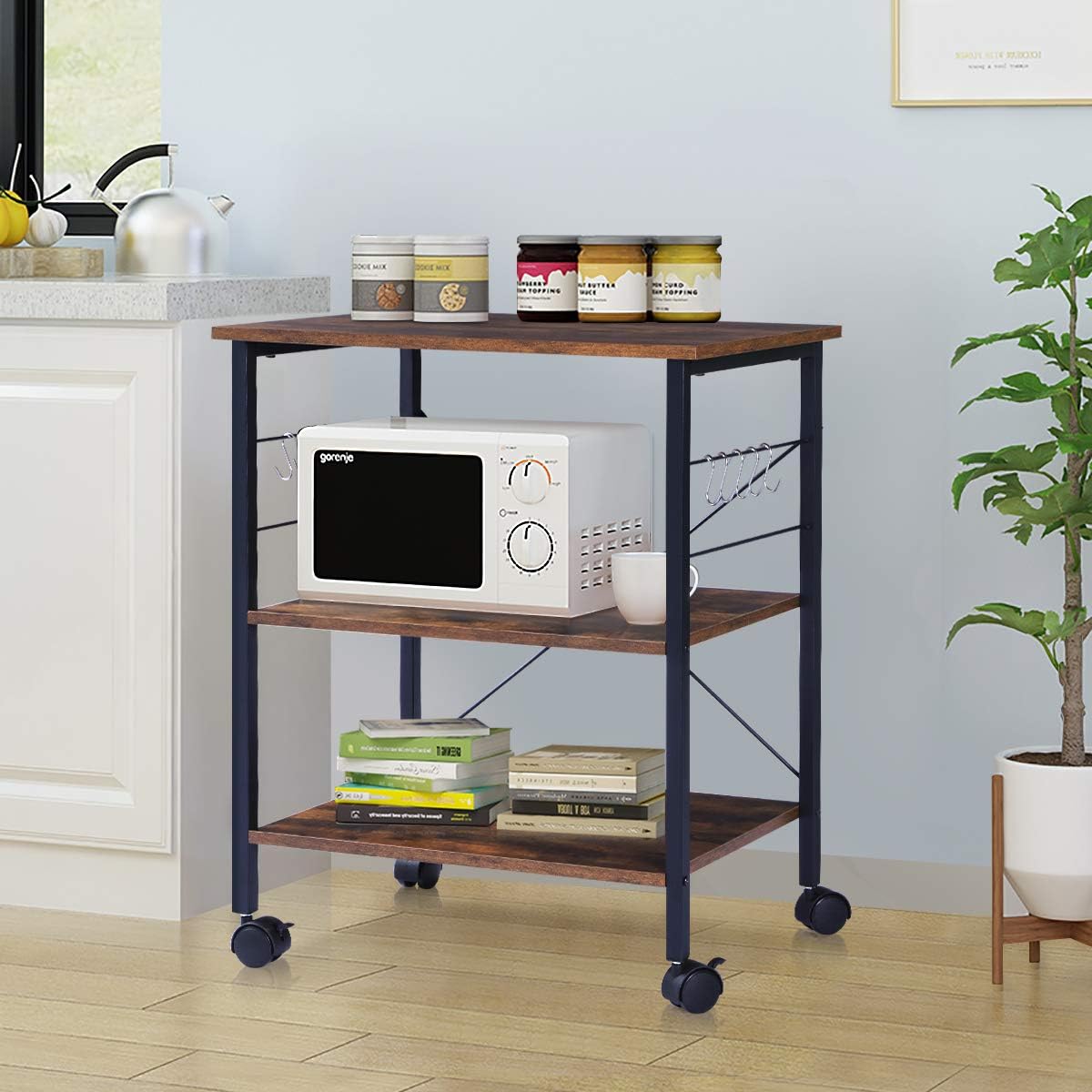 Rustic Brown 3-Tier Kitchen Cart with Wheels L824221