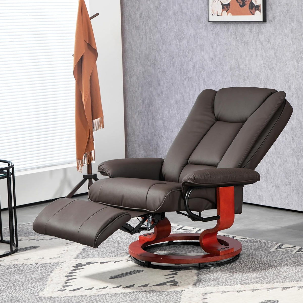 Brown PU Leather Manual Swivel Recliner Chair with Footrest X709