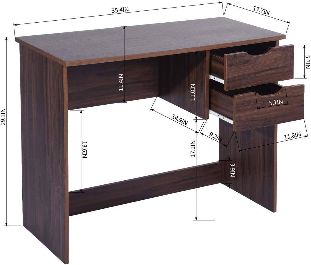 Computer Desk with Drawer 35.4 in Small Wood Desk R191