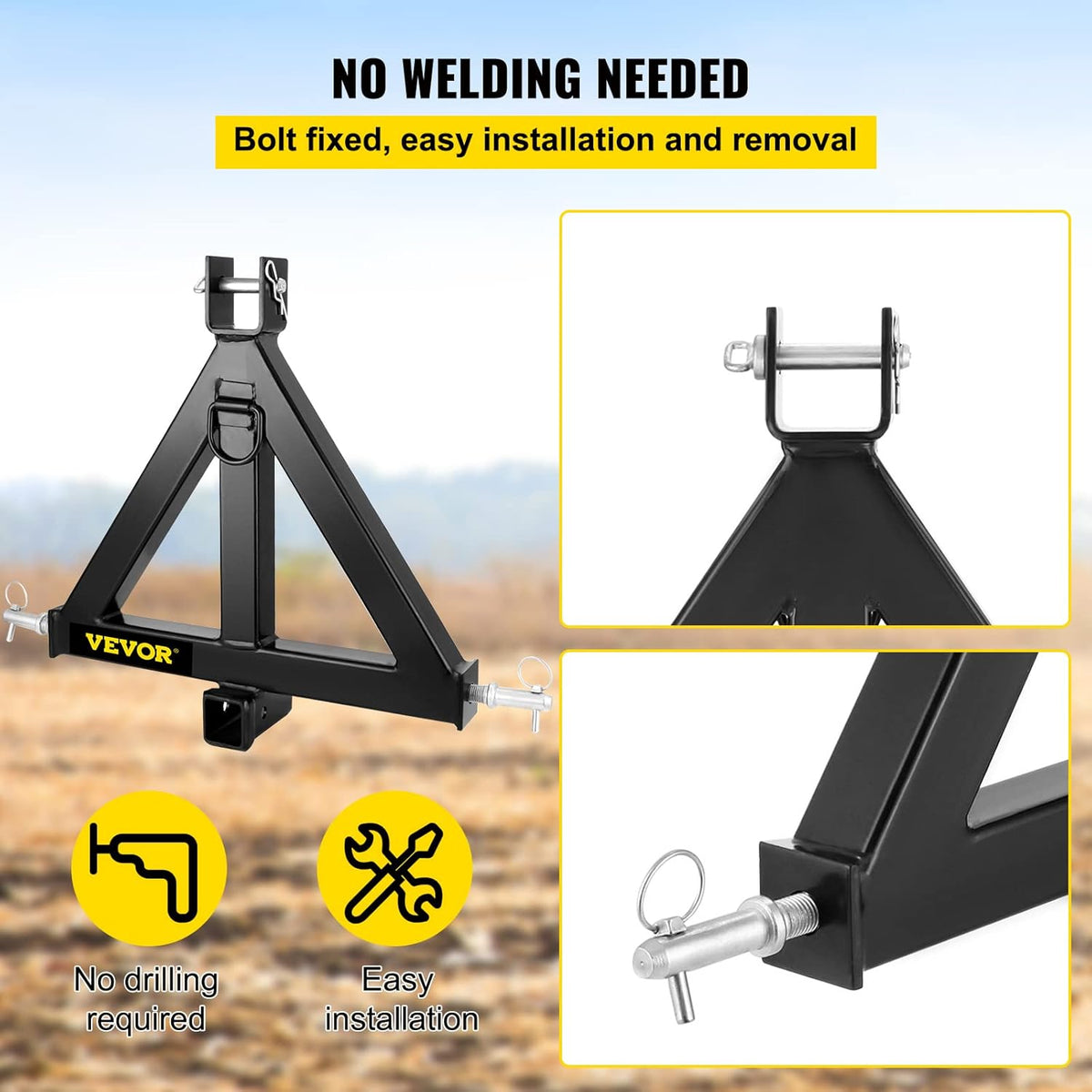 3 Point Trailer Hitch 2In Receiver Black G217
