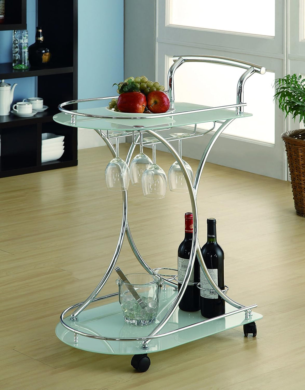 Chrome and White Serving Cart with 2 Frosted Glass Shelves S600