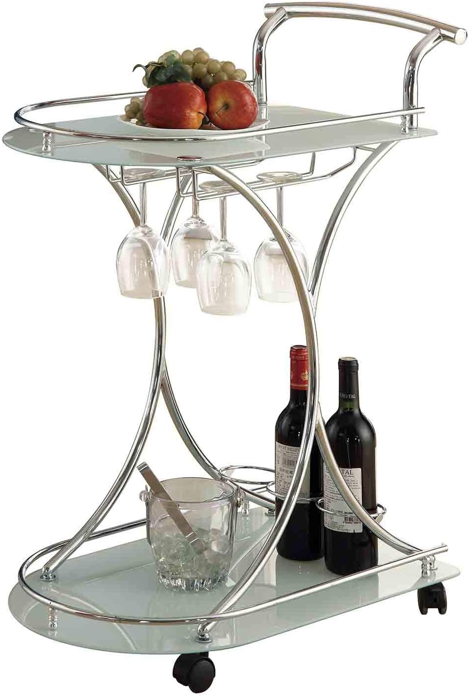 Chrome and White Serving Cart with 2 Frosted Glass Shelves S600