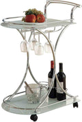 Chrome and White Serving Cart with 2 Frosted Glass Shelves S600