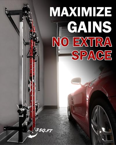 Folding Wall Mounted Squat Rack with Cable Crossover S73235