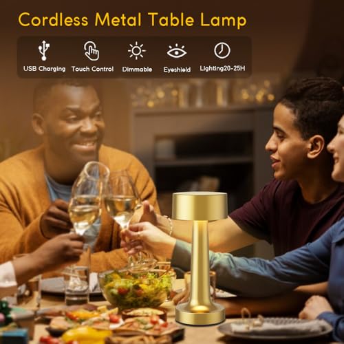 Portable LED Table Lamp, 3 Color Touch Control Rechargeable Metal Desk Lamp F581879