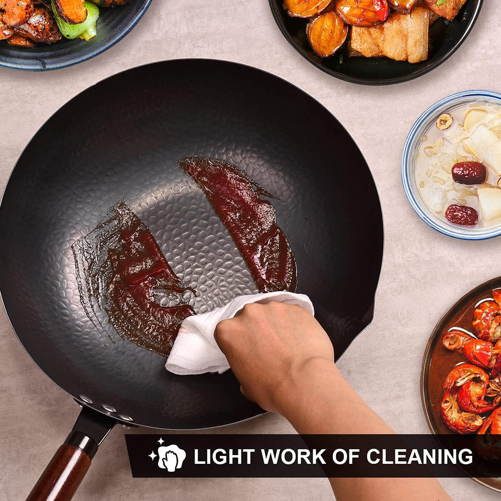 Carbon Steel Wok with Wooden Handle and Lid, 11 Pcs Cookware Set S9628