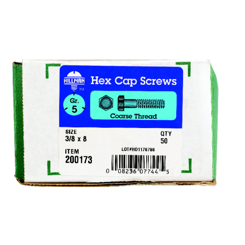 3/8 in. Dia. x 8 in. L Heat Treated Zinc Steel Hex Head Cap Screw 50 Pk L6384