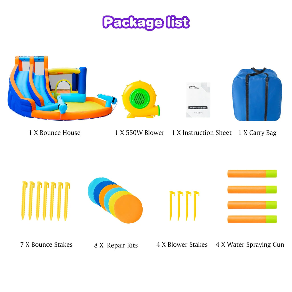 Kids Inflatable Water Slide Bouncer with Pool and Climbing Wall U696843