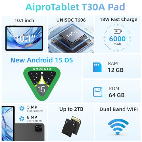 10 inch Android Tablet with Octa-Core Processor, 12GB RAM 64GB ROM, Black F584078