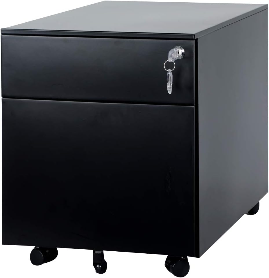 Black Steel File Cabinet 2 Drawer with Lock V362