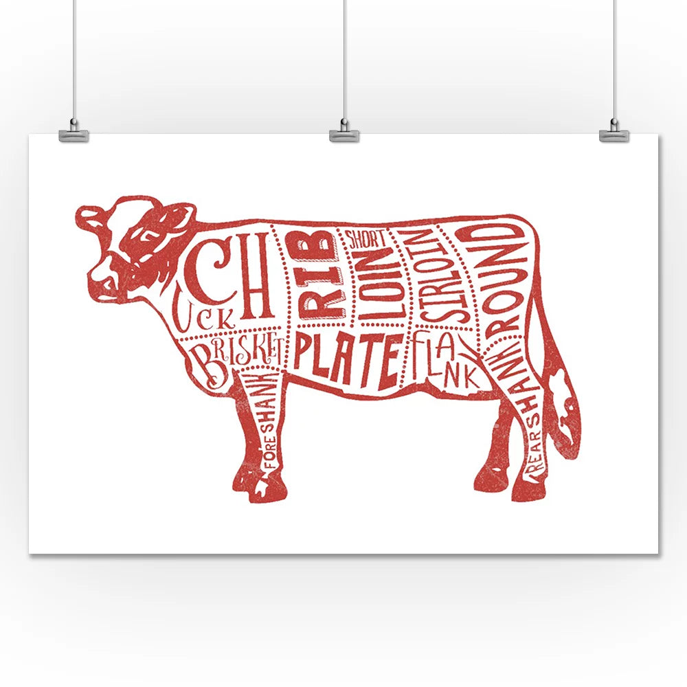 Beef Butchers Block Meat Cuts 24x36 Giclee Art Print U4508