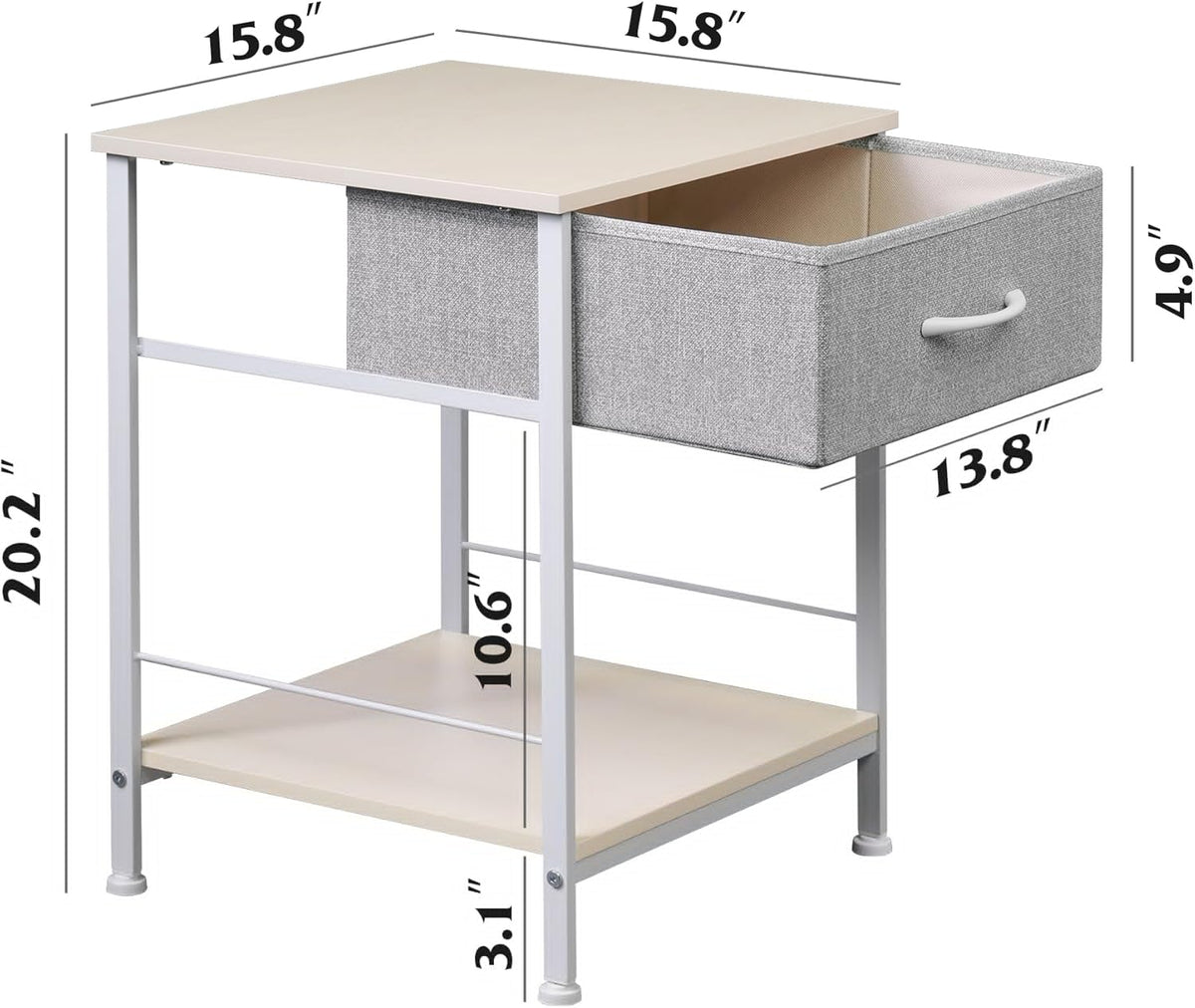 1-Drawer Nightstand and 5-Drawer Dresser Set with Fabric Bins, Steel Frame U358