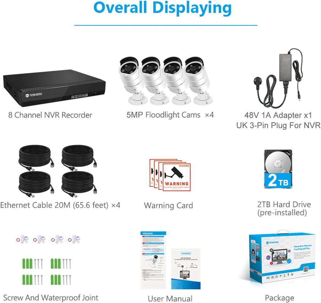 5MP PoE Security Camera System with 8CH NVR and 2TB Hard Drive K955