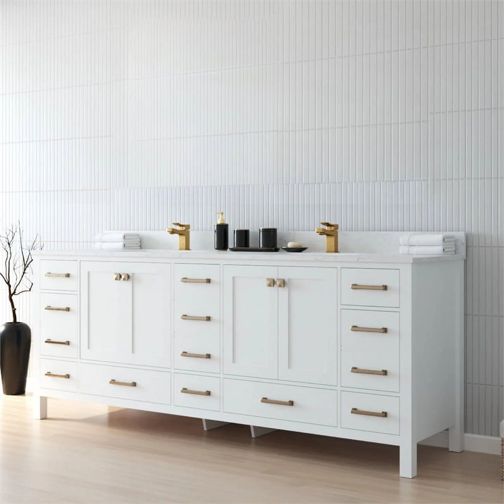 84" Double Sink Bathroom Vanity White Stone Top K6511