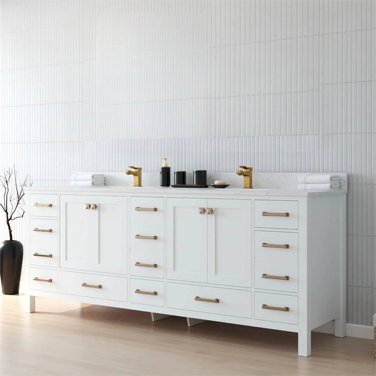 84" Double Sink Bathroom Vanity White Stone Top K6511