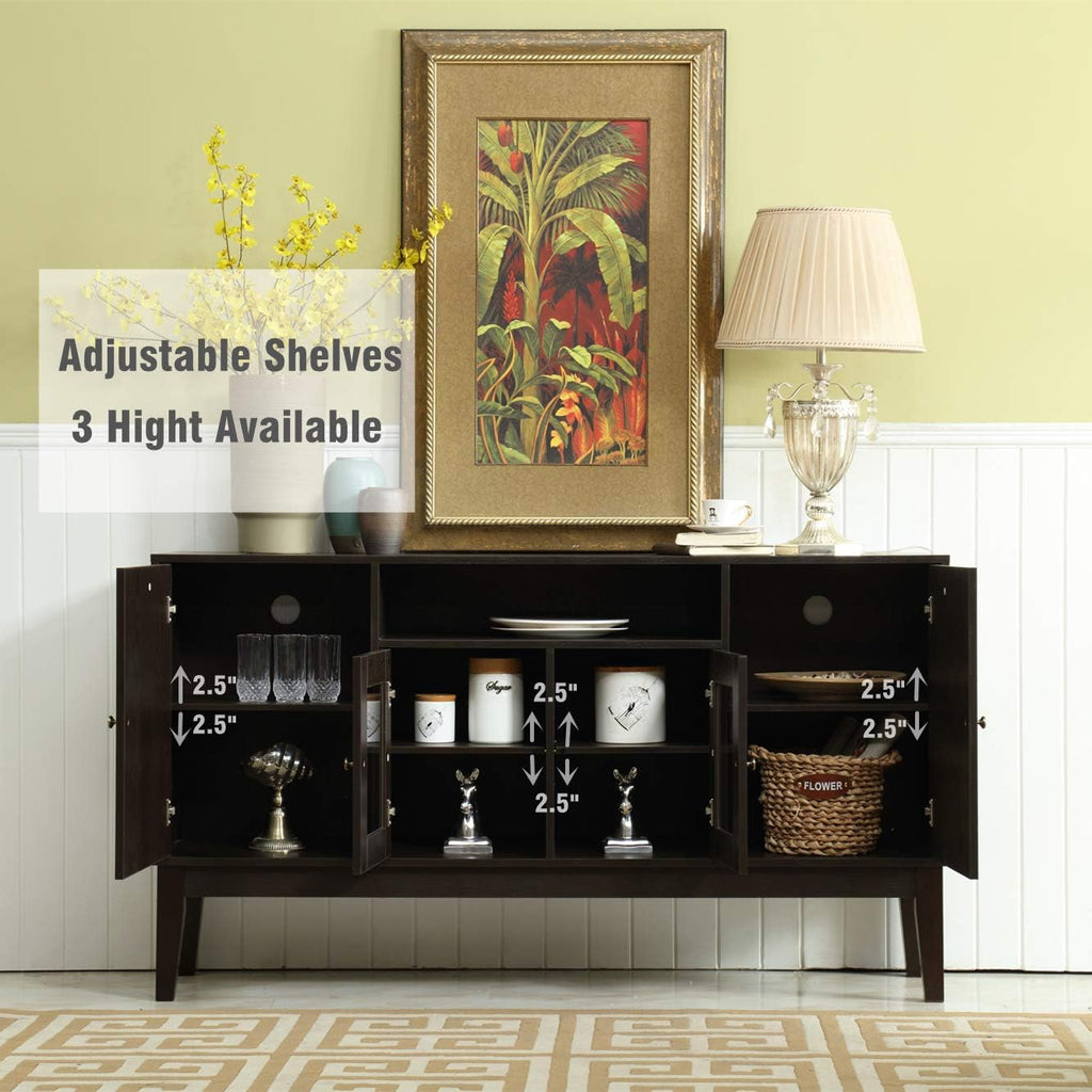 Modern Solid Wood Sideboard Buffet Table Storage Cabinet with 4 Doors G18539