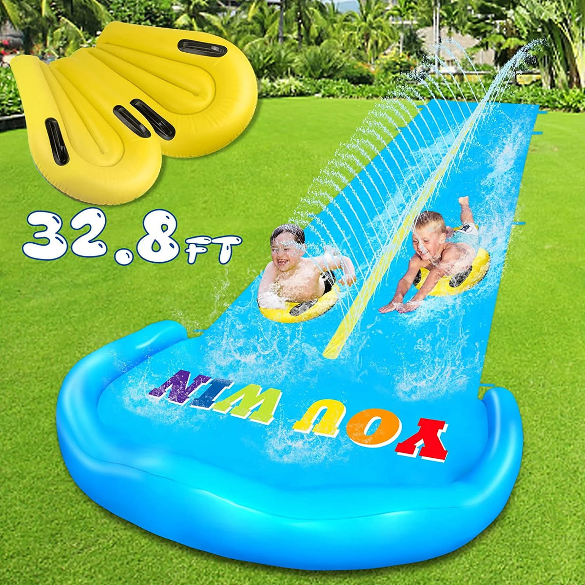 32.8FT Inflatable Water Slide with 2 Racing Lanes S668156