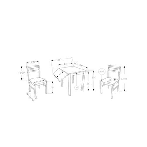 Walnut Beige Solid Wood 3pcs Dining Set W20011