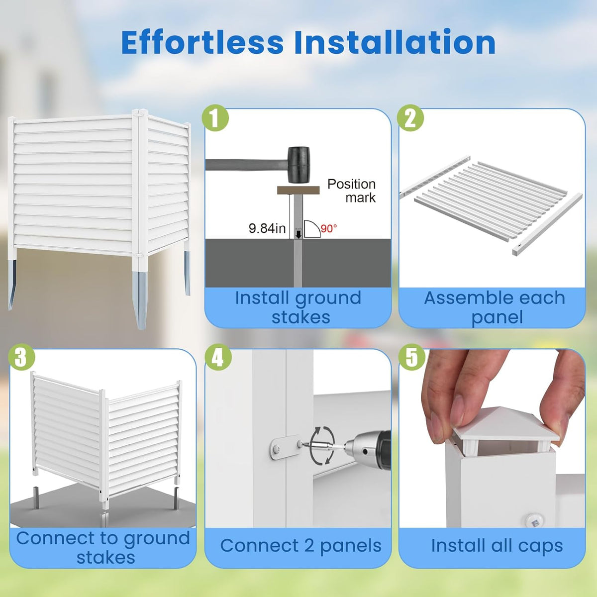 White Louvered Air Conditioner Fence 2 Panels A4268