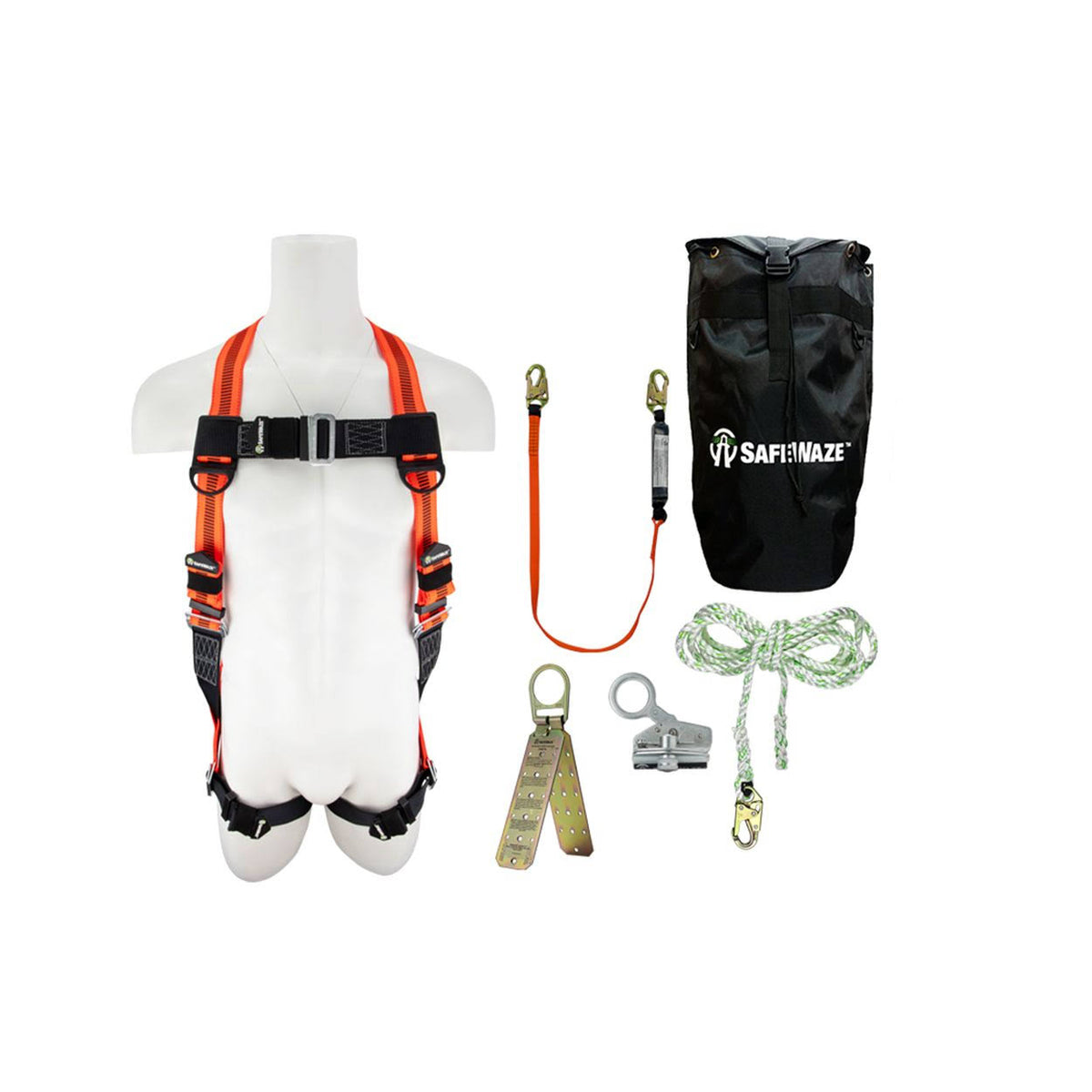 Roofer's Fall Protection Kit with Dual Cam Rope Grab in Backpack Q3232