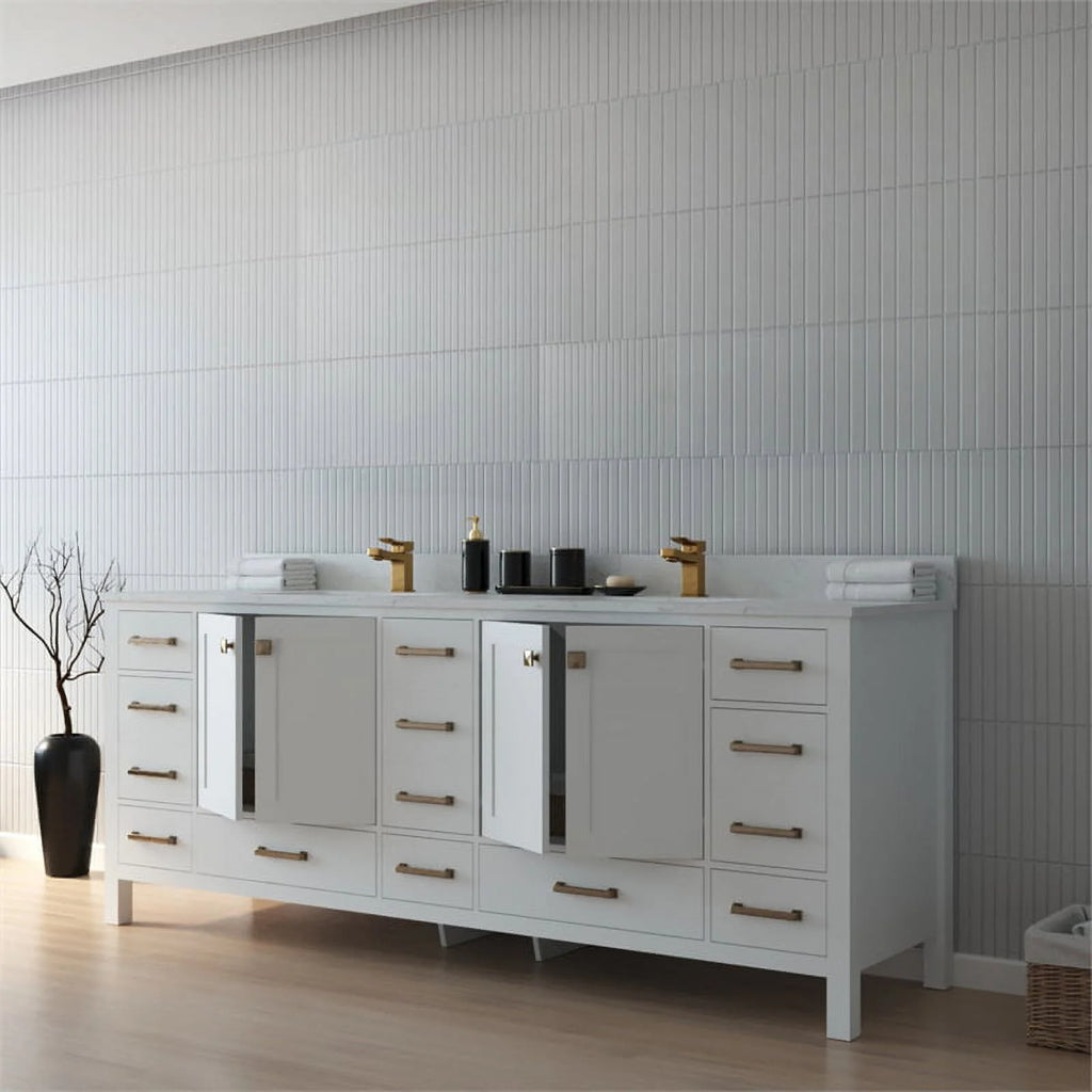 84" Double Sink Bathroom Vanity White Stone Top K6511