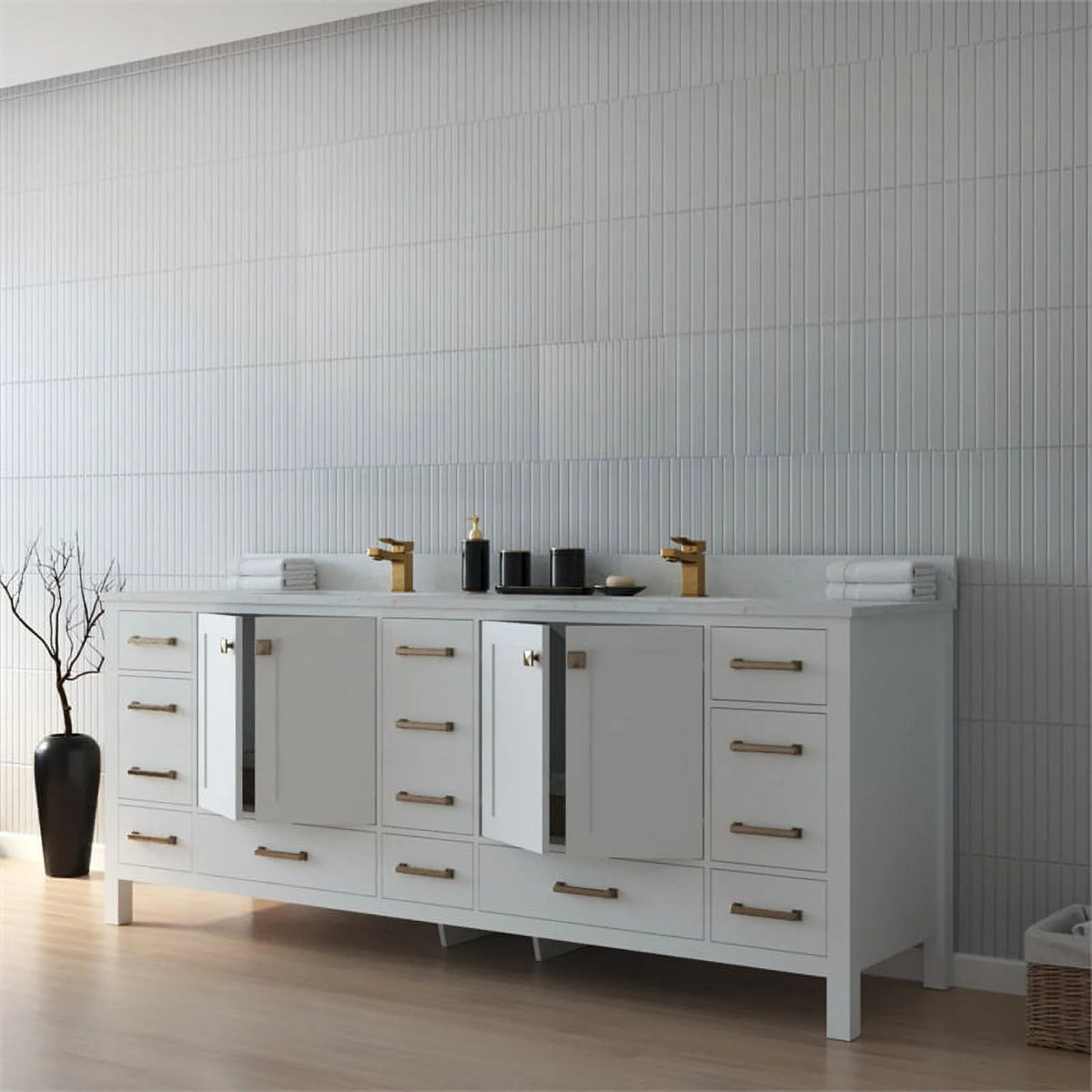 84" Double Sink Bathroom Vanity White Stone Top K6511