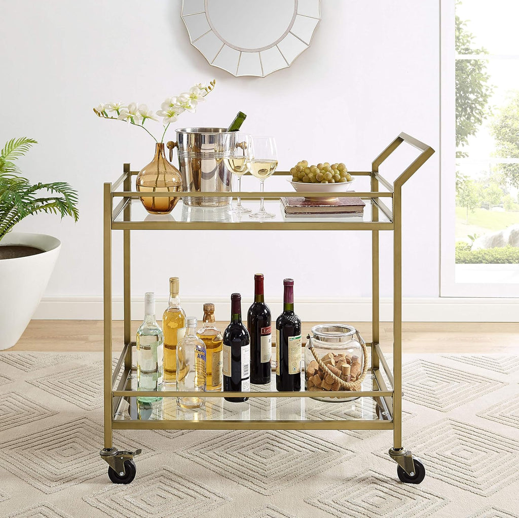 Gold and Glass Rolling Bar Cart N43281